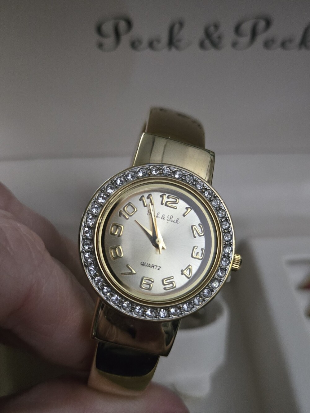 Peck & Peck Gold Crystal Accent Women’s Quartz Watch With Changeable Bezels